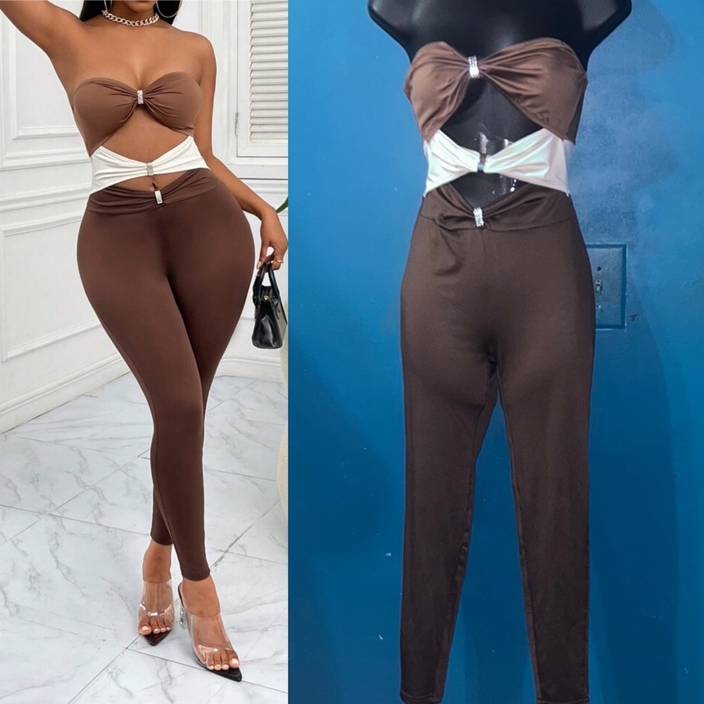 Two tone colorblock unitard jumpsuit